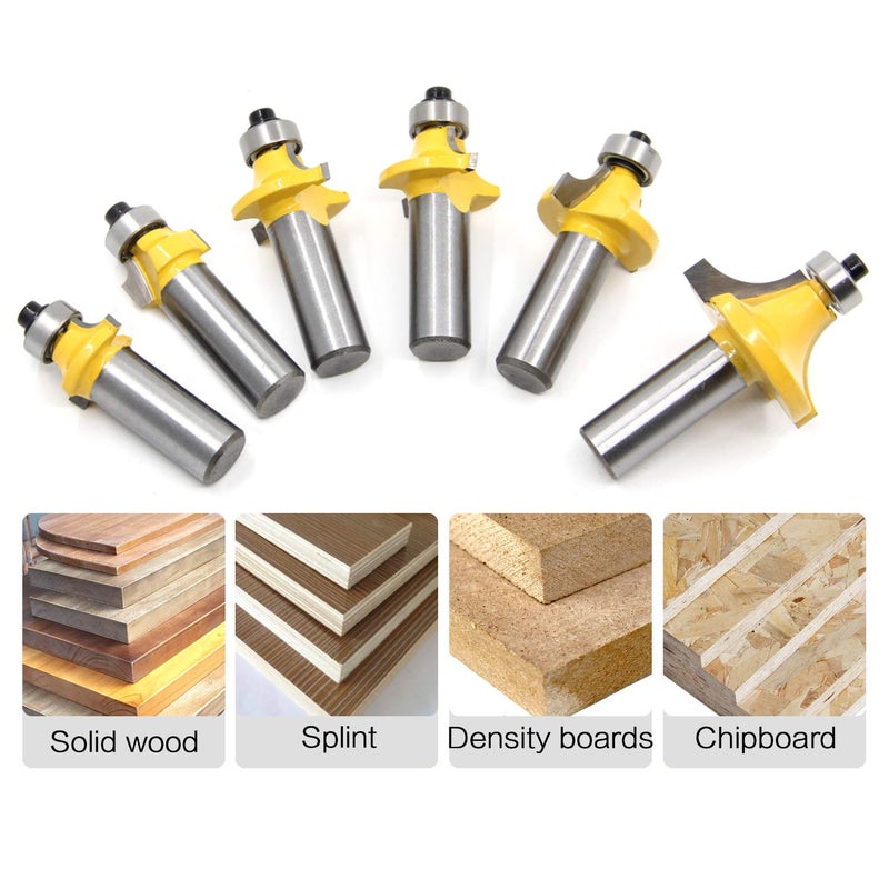 ROOCBIT 1/2 Inch Shank Round-Over Router Bits Corner Rounding Edge-Forming Roundover Beading Router Bit Set - 1/8" 1/4" 3/16" 7/16" 3/8" 1/2" Radius 6 Pcs by ROOCBIT - Image 4